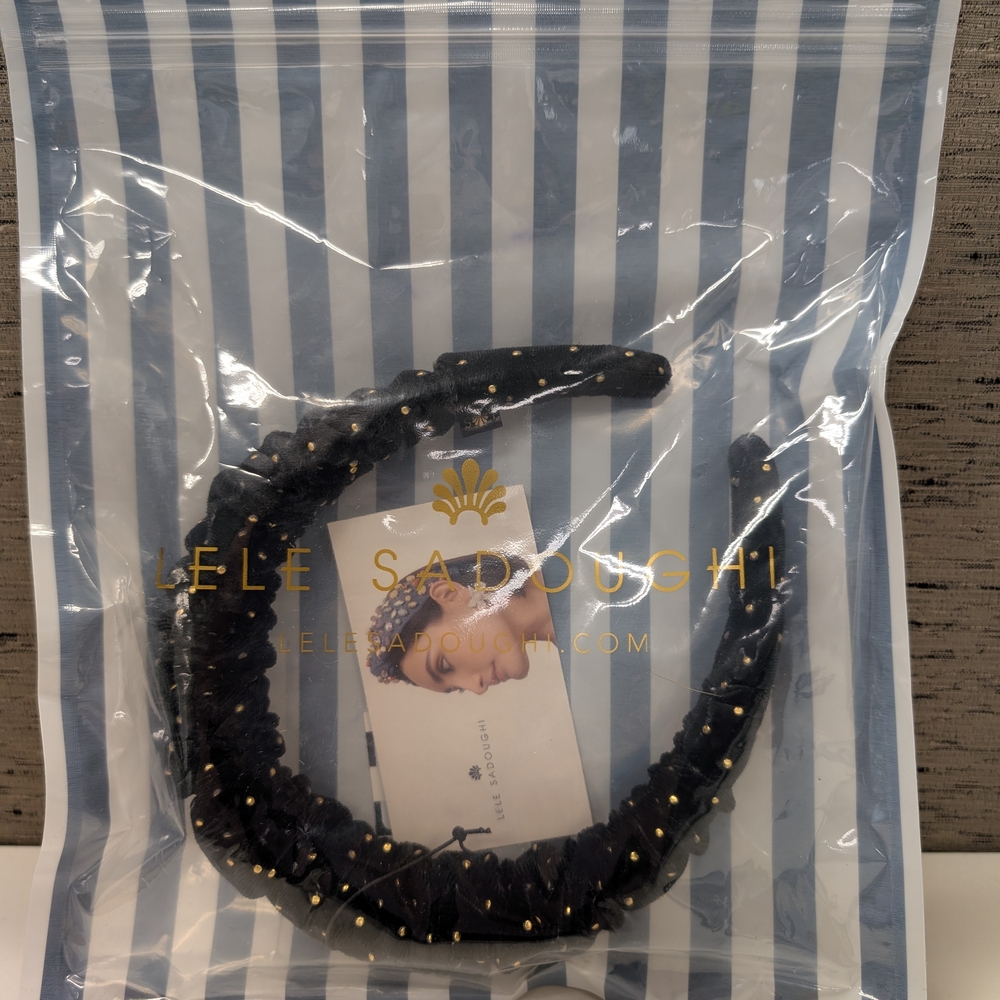 Lele Sadoughi Black Headband with Gold Accents (NWT)